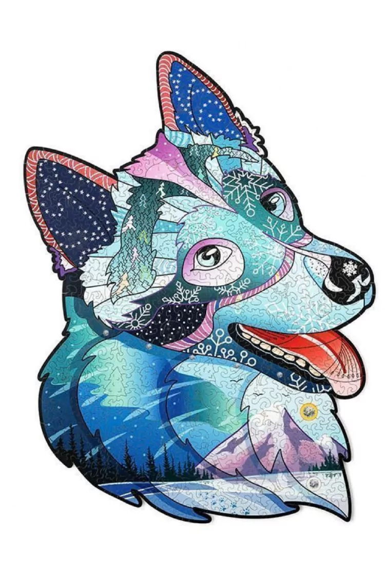 Деревянный пазл Wood Trick «Храбрый Хаски с кристаллами Swarovski», 48x35 см