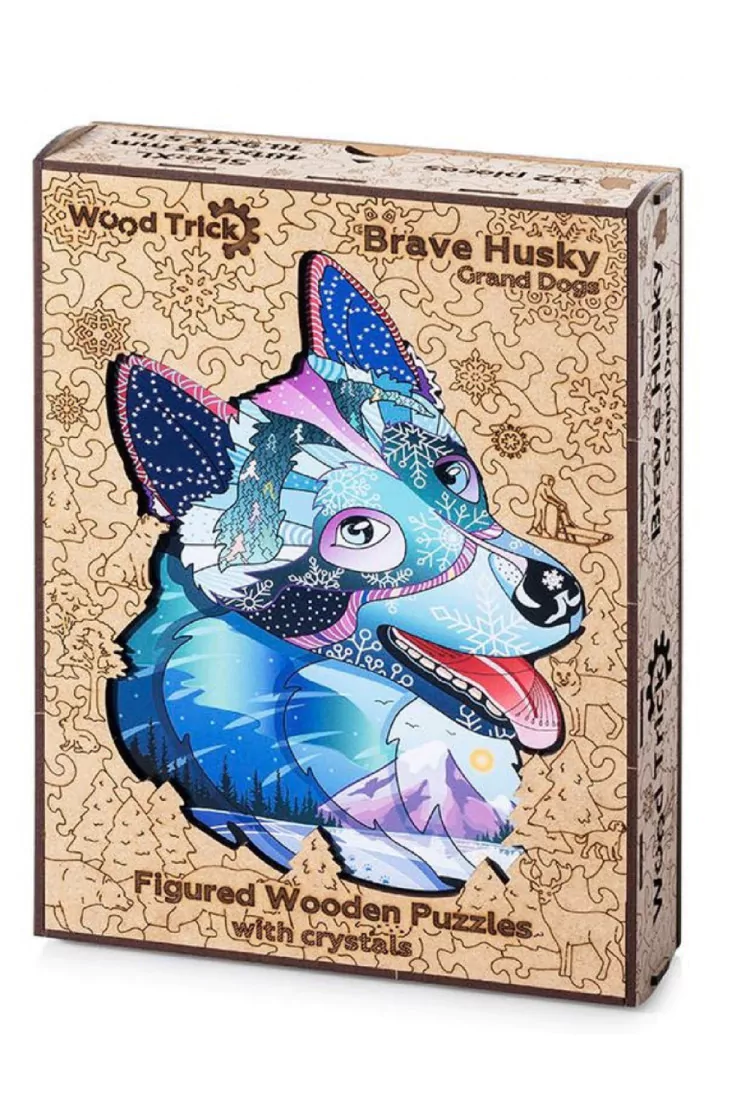 Деревянный пазл Wood Trick «Храбрый Хаски с кристаллами Swarovski», 48x35 см