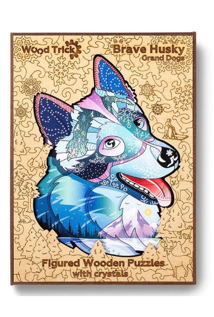 Деревянный пазл Wood Trick «Храбрый Хаски с кристаллами Swarovski», 48x35 см